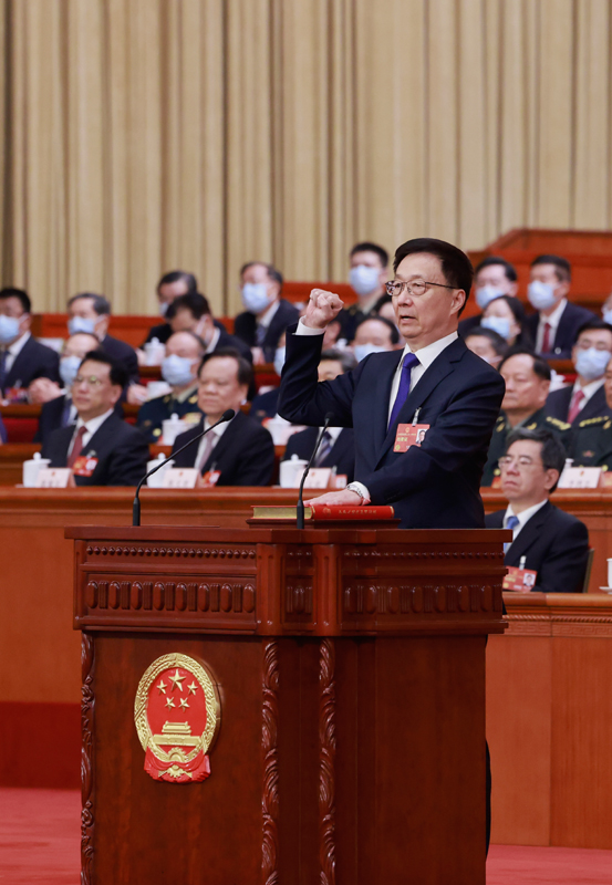 韩正新当选的国家副主席进行宪法宣誓